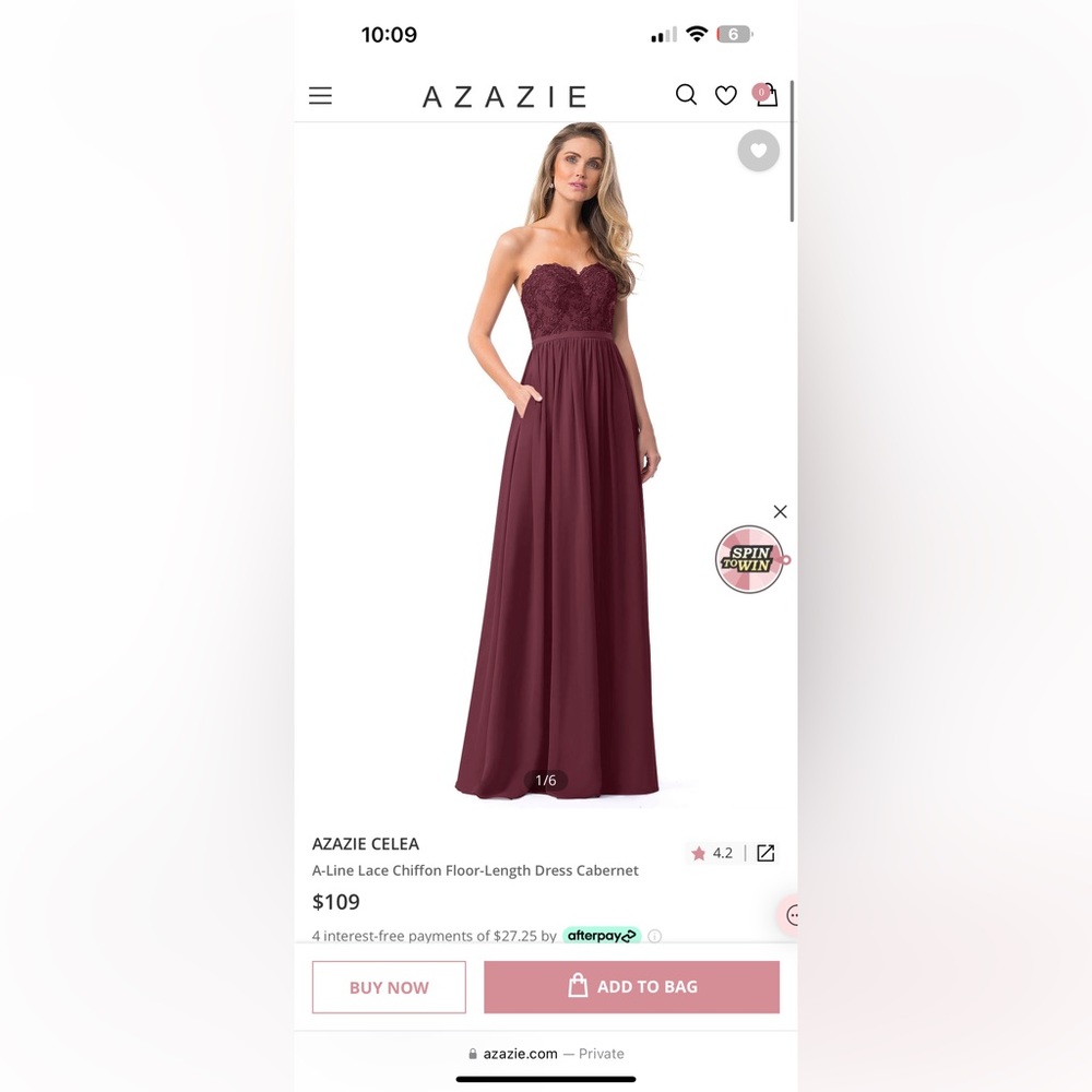 Azazie celea Cabernet dress for bridesmaid NEVER worn and still with tags